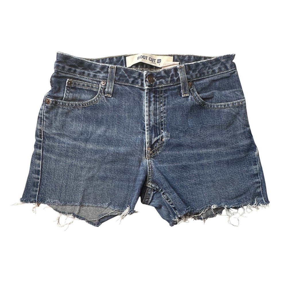 Gap Denim Shorts Womens 6 Blue Boot Cut Stretch Raw Hem Frayed Dark Wash Casual